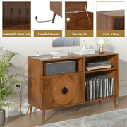 Record Player Stand, Large Turntables Stand with Vinyl Record Storage Holds up to 350 Albums, Record Player Table for Living Room Office, Walnut