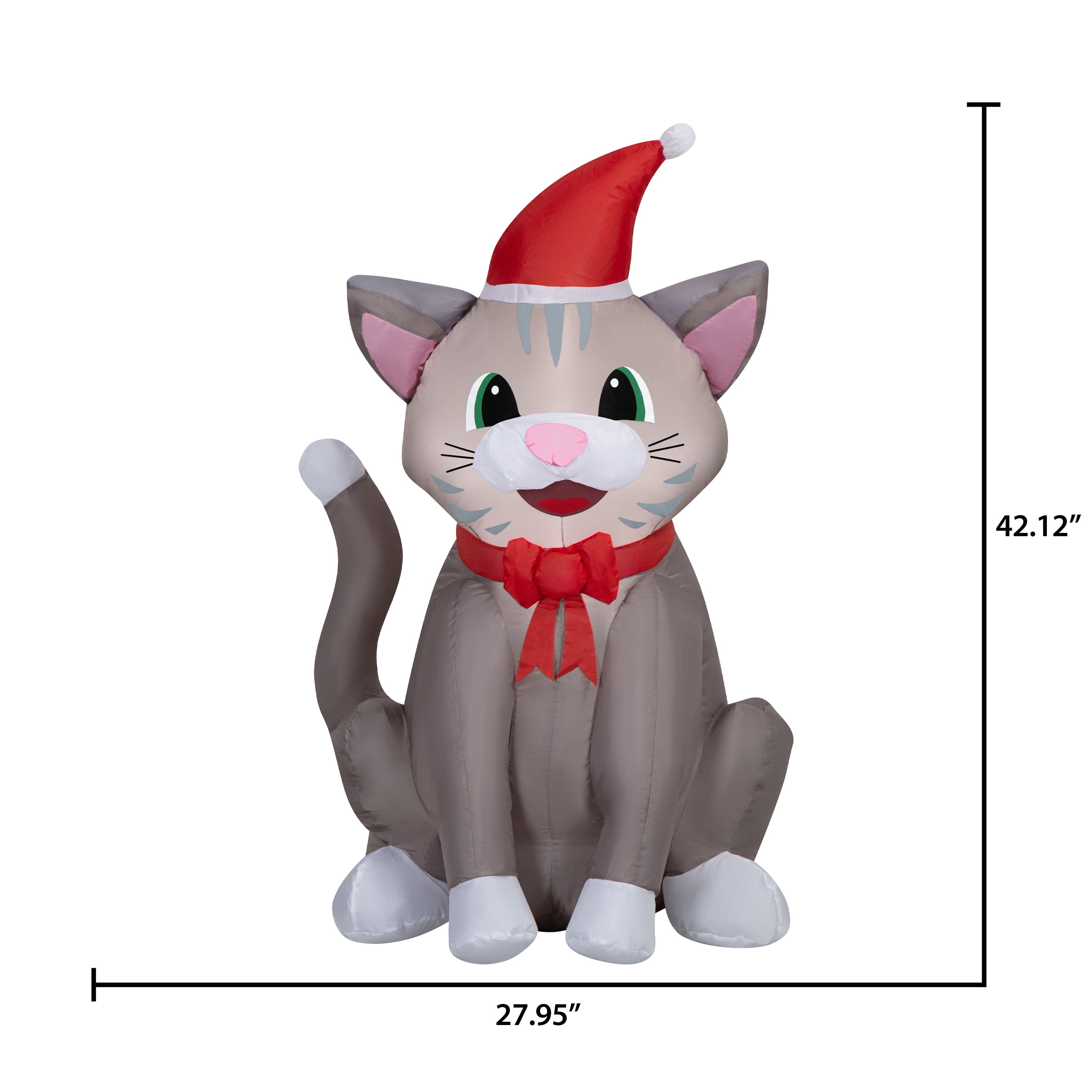 3.5 ft Tabby Cat in Santa Outfit Christmas Airblown Yard Inflatable, Multicolor, by Holiday Time
