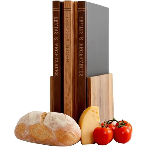 Book Shaped Chopping Board Set with Stand, 3 Piece Solid Wood Cutting Boards for Meat Cheese and Vegetables, Decorative Library Style Kitchen Gift Set