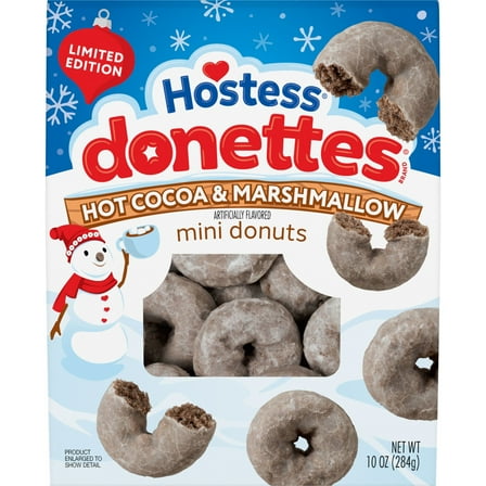 Hostess Donettes, Hot Cocoa & Marshmallow Artificially Flavored Mini Donuts, 10 oz Bag