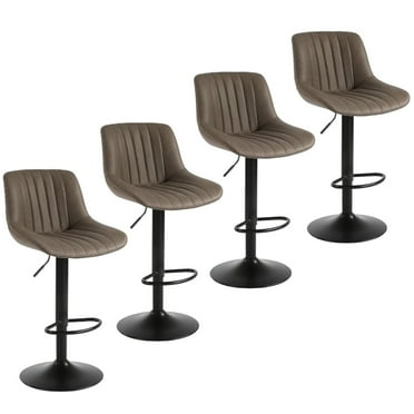 FLYSKY Bar Stools Set of 4, Swivel Counter Height Barstools with Back, Adjustable PU Leather Bar Chairs, Brown