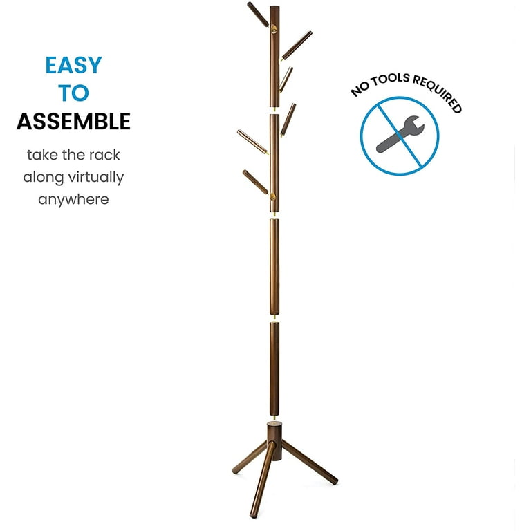 High-Grade Wooden Tree Coat Rack Stand, 6 Hooks - Super Easy Assembly NO  Tools Required - 3 Adjustable Sizes Free Standing Coat Rack,  Hallway/Entryway Coat Hanger Stand for Clothes, Suits, Accessories 