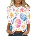 thumbnail image 2 of Cavosen Happy Easter Womens 3/4 Sleeve Shirts Summer Cute Eggs Floral Print Pullover Tops Crewneck Festival Blouse Vacation Holiday T Shirts Loose Dressy Fashion Workout Tees M, 2 of 5