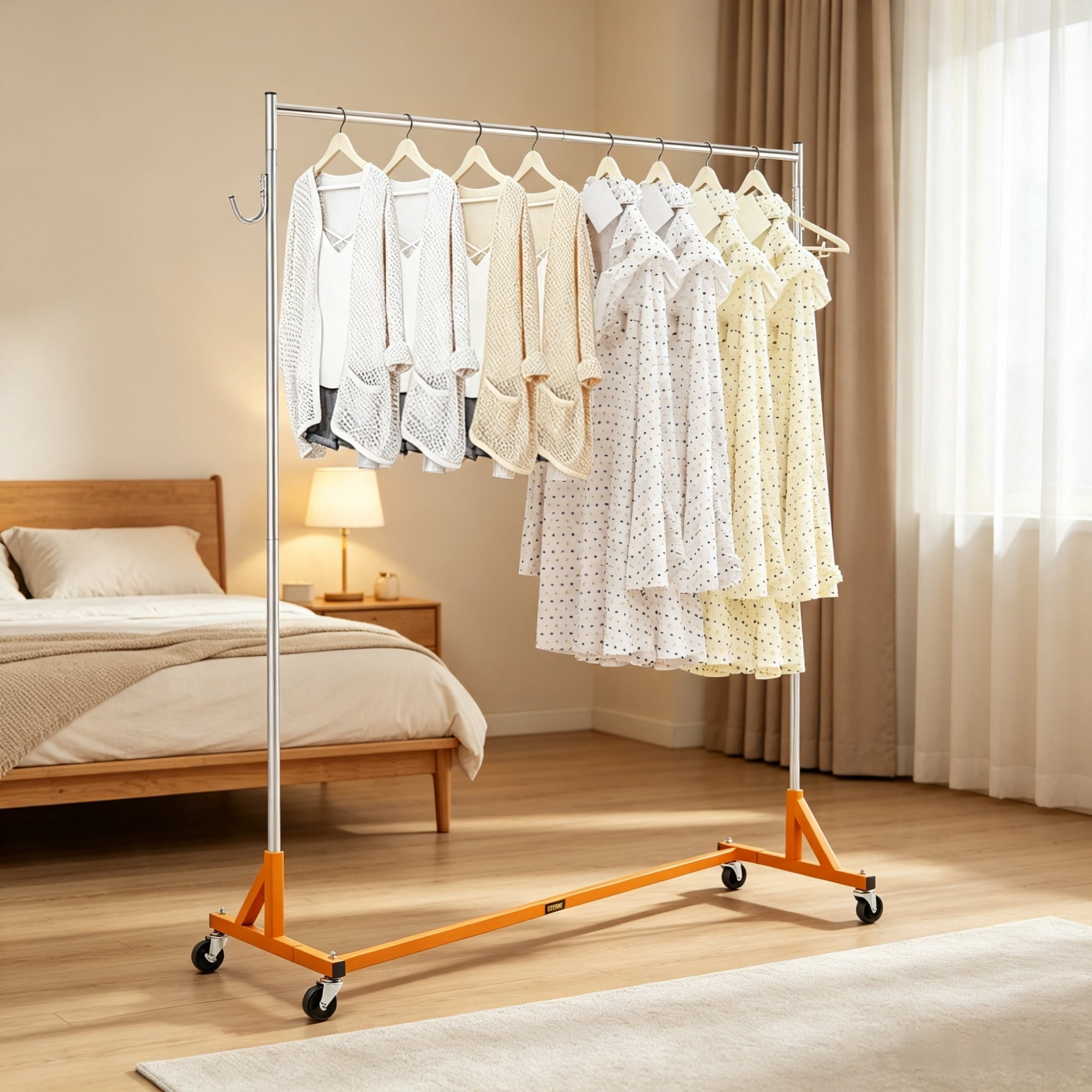 Industrial Grade Z Base Garment Rack, Heavy Duty Clothing Rack with Lockable Casters, for Home, Garment Store Display & Commercial Use, Orange