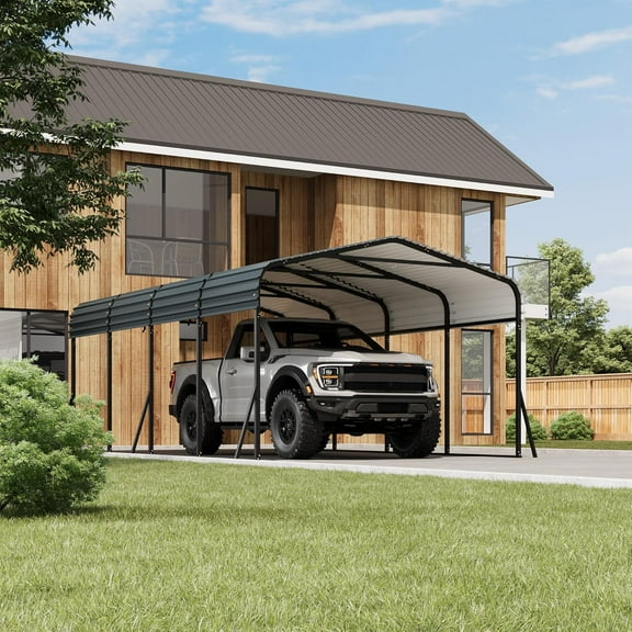 12x20 Heavy Duty Metal Carport with Galvanized Steel Roof Waterproof UV-Protected Powder-Coated Steel Frame Weather Resistant 100 MPH Wind Rating Black