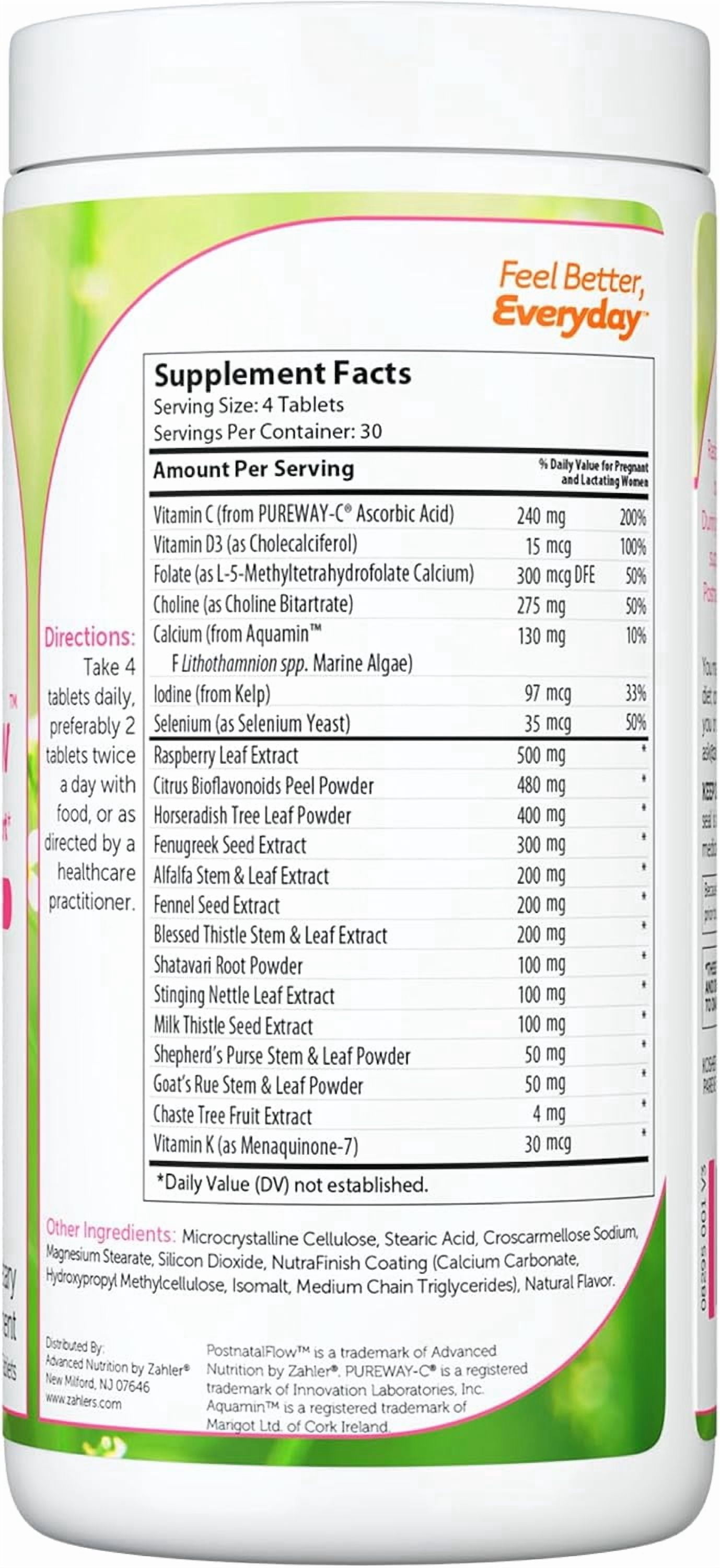 Zahler Postnatal Vitamins for Women, Lactation Supplements Breastfeeding Support, Milk Thistle & Fenugreek, Raspberry Leaf, 120 Tablets, Breastfeeding Supplement