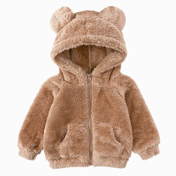 Toddler Kids Girls Boys Full Zip Up Fleece Hooded Jacket Coat Bear Ear Long Sleeve Thick Outerwear Snowsuit,Bear Ear Jacket 12-24 Months
