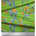thumbnail image 2 of Soimoi Green Rayon Crepe Fabric Leaves & Floral Stripe Print Fabric by the Yard 46 Inch Wide, 2 of 3