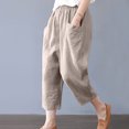 thumbnail image 5 of Mrat Work Pants For Women Full Length Pants Fashion Ladies Summer Casual Loose Cotton And Linen Pocket Solid Trousers Pants Elastic Waist Pants For Women, 5 of 9