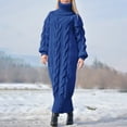 thumbnail image 2 of RMGVDSD Women's Turtleneck Oversized Long Sweater Dress Solid Color Casual Loose Long Sleeve Fall Winter Knit Dresses Trendy Casual Fall Sweater /Blue, 2 of 5