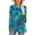 thumbnail image 1 of CLOOCL Women Plus Size Blouse Blue Rhombus Graphics Print Fall Long Sleeve Casual Tops, 1 of 6