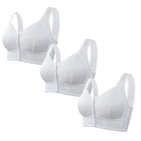 ATOYSOY Wireless Bra for Women 3 Pack, Front Closure Button Everyday Bra Multi Pack Seamless Comfort Bra Bralette Solid Color Underwear Breathable Push Up Workout S