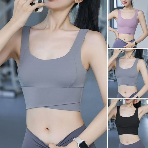 Neinkie Sports Bra Solid Color Breathable Stretchy Padded Intimacy  Shockproof Soft High Elasticity U-shaped Lady Bra Inner Wear Garment 