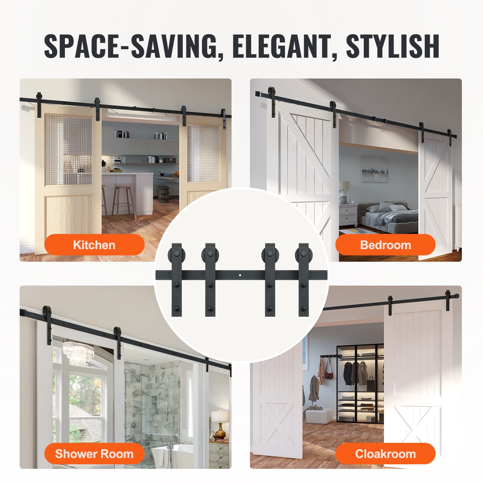 VEVOR 8 ft, Sliding Barn Door, 96.1'' x 1.5'' x 0.2'' Carbon Steel Material Barn Door Hardware Kit