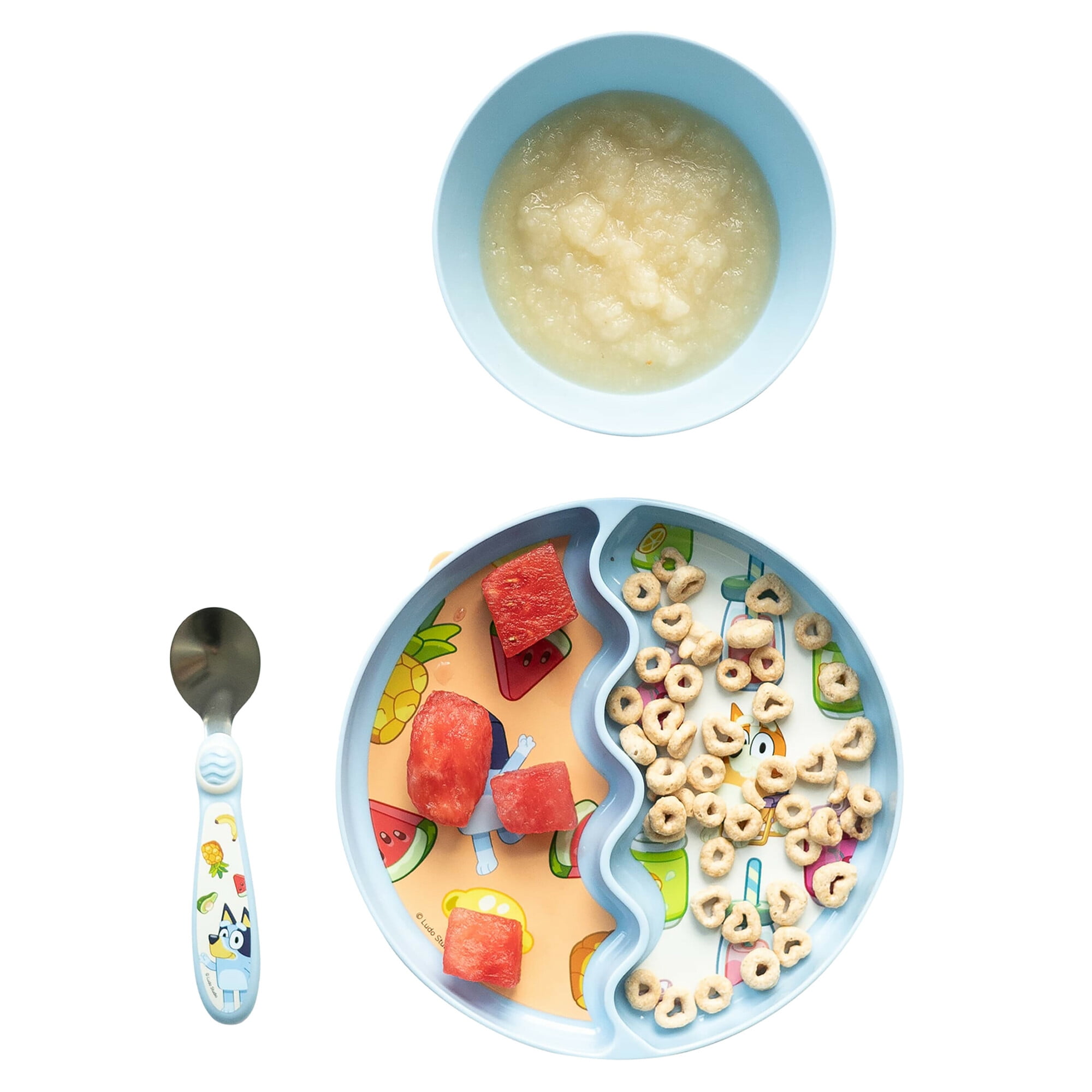 Bluey 3-Piece Mealtime Set with Divided Suction Plate, Bowl and Spoon – 9m+