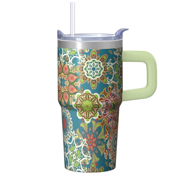Bohemian 20oz Tumbler with Lids & Straws, Double Wall Vacuum Insulated Stainless Steel Coffee Mug, Leakproof Travel Cup Design