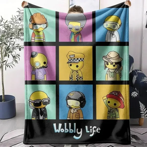W-Wobbly Life Throw Blanket Soft Flannel Throw Blanket Summer Blanket Lightweight Cozy Nap Blanket for Sofa Bed Travel