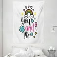 thumbnail image 1 of Inspirational Tapestry, You and Me Quote with Rainbow Clouds and Hearts Love Romance Doodle Print, Wall Hanging for Bedroom Living Room Dorm Decor, 60W X 80L Inches, Multicolor, by Ambesonne, 1 of 2