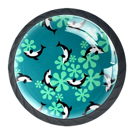 4 Pcs Black fish pattern Knobs for Kitchen Cabinet Cupboard Dresser Bookcase Drawer Pulls Handles Round Home Decor