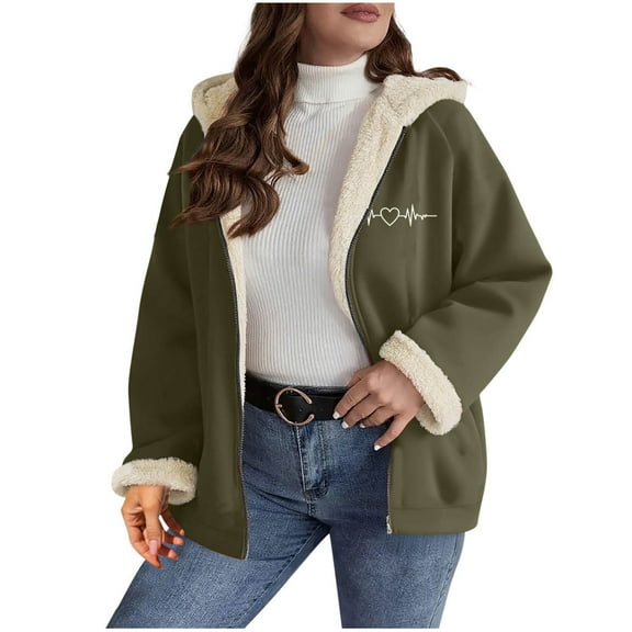 successthop Womens Winter Coat Oversized Fleece Jacket Hooded Long Sleeve Zipper Fall with Pockets Casual Outwear