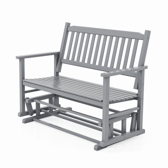 Canddidliike 2 Seats Outdoor Glider Bench with Armrests and Slatted Seat, Outdoor Seating & Patio Chair for Outdoor, Gray