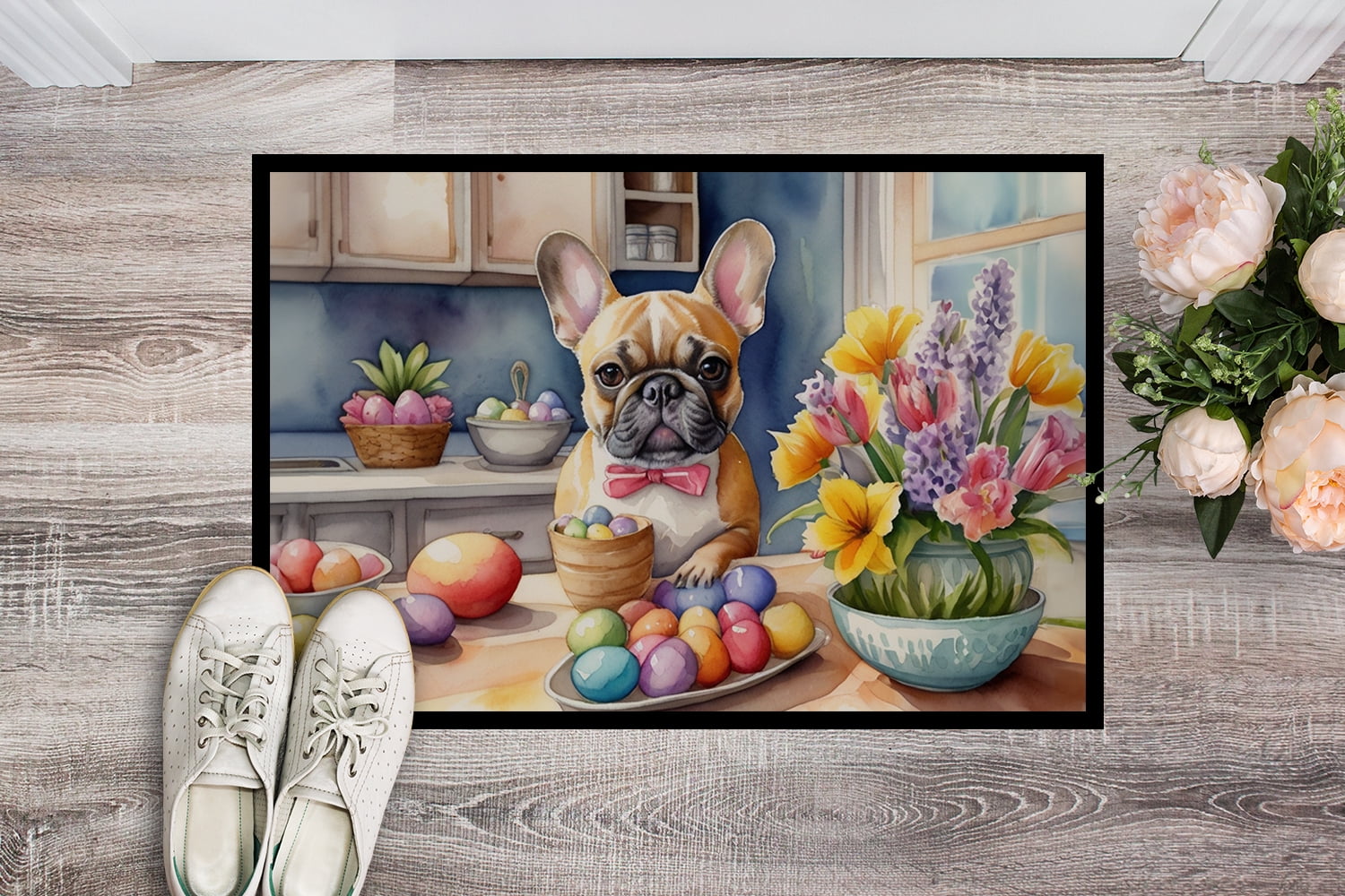Decorating Easter Yorkshire Terrier Doormat