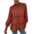 thumbnail image 1 of Blouses for Women Turtle Neck Ruffle Lantern Long Sleeve Solid Color Ladies Casual Loose Pullover Shirt Fall Tops, 1 of 7