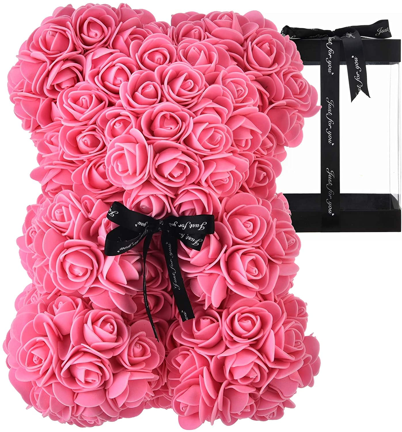 10 Inches Tall Rose Flower Bear For Anyone Love Artificial Flowers Forever Bear Romantic Gift For Her Valentines Day Mothers Day Anniversary Birthday Wedding Unique Clear Gift Box Pink Walmart Com Walmart Com