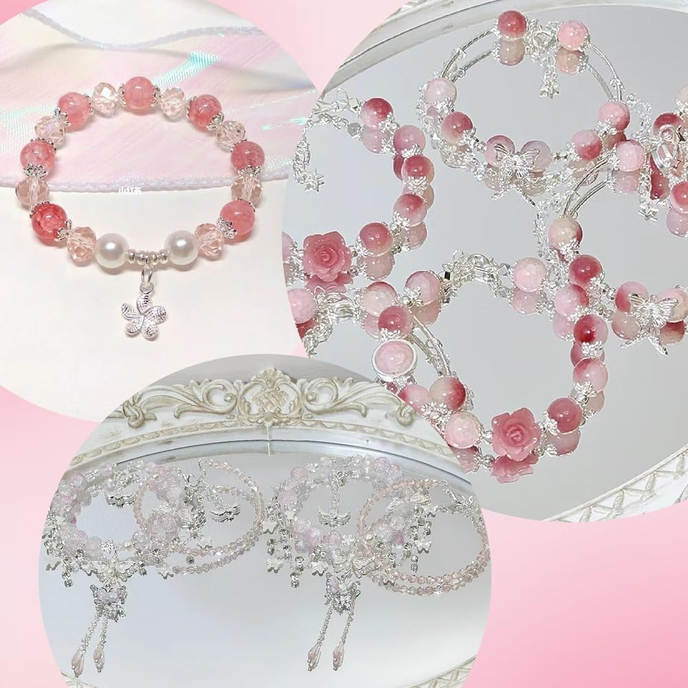 DIY Round Glass Beads & Seed Beads Dangle Earring Making Kits Pink 8x7.5mm Hole: 2mm 25pcs