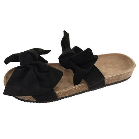 

STEADY Women s Sandals Bowknot Roman Flat Slippers Casual Beach Indoor&Outdoor Shoes Black / 37
