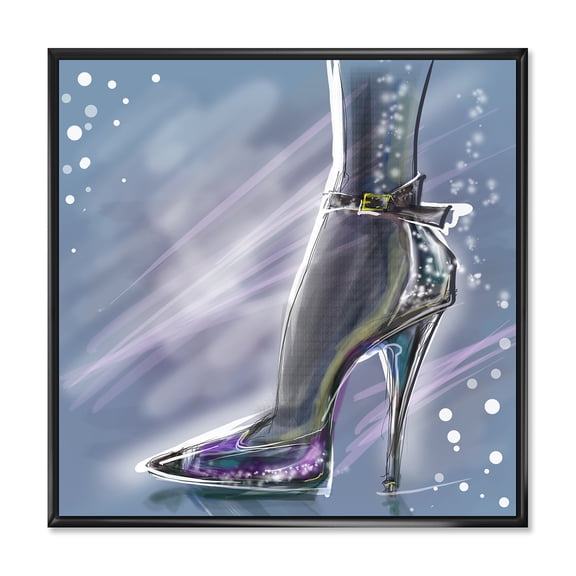 Designart 'Shiny Woman Shoe High Heeled Stiletto With Glitter' Modern Framed Canvas Wall Art Print