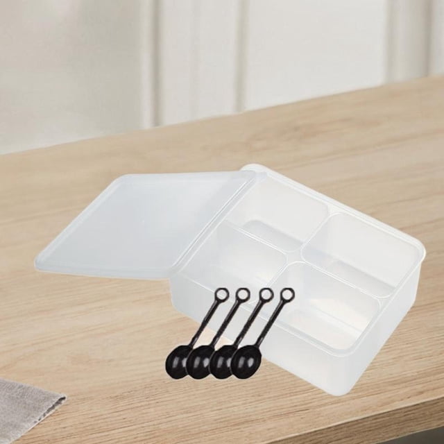 Caja de especias práctica fácil de limpiar 4 compartimentos caja de condimentos transparente contenedor de almacenamiento de cocina para gabinetes sal 185 cm x 25 cm x 10 cm