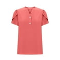 thumbnail image 4 of Womens Fashion Summer Tops 2025 Plus Size Casual Tops Business Work Blouses Button Shirts Short Sleeve V Neck T-shirt, 4 of 5