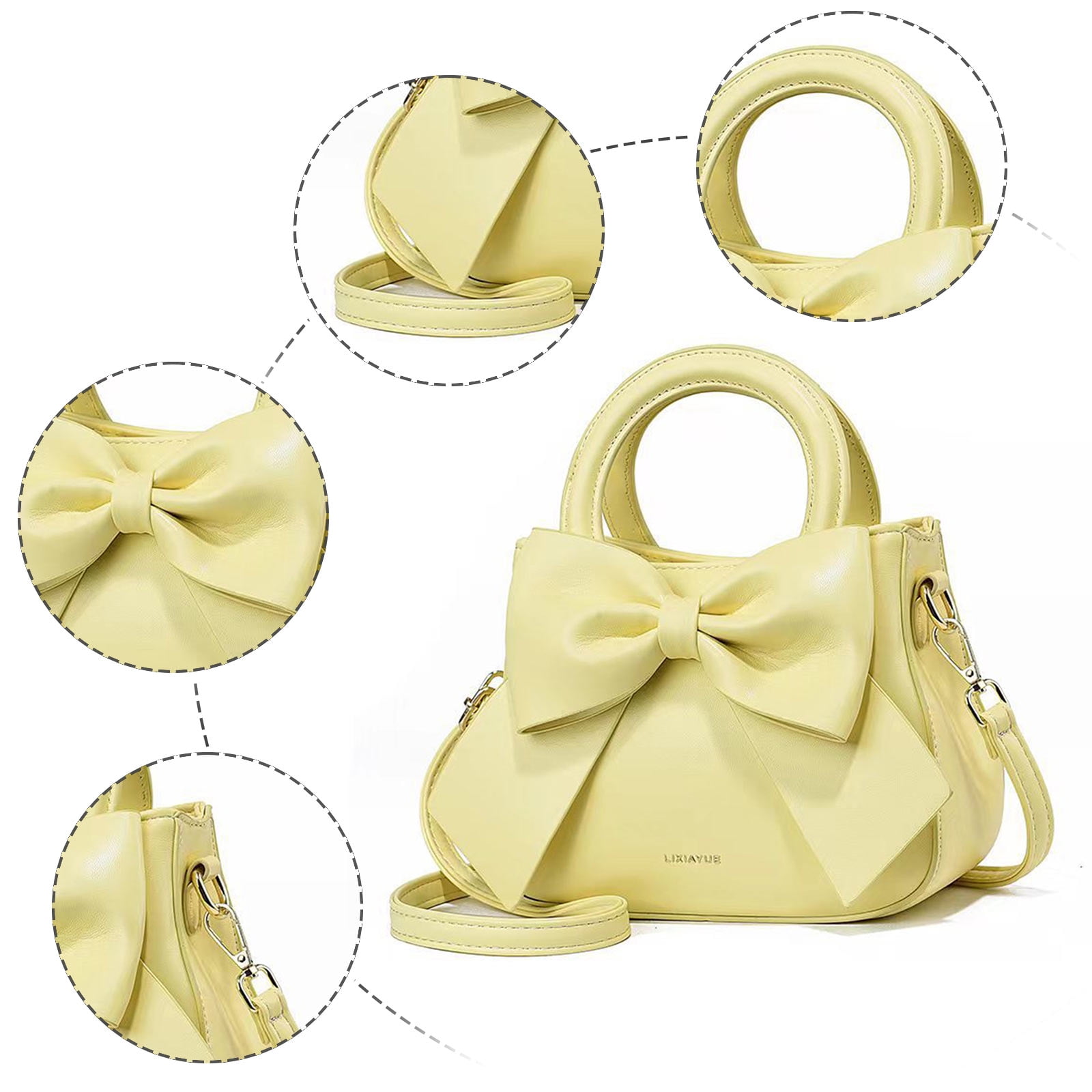 Modstep Women Mini Crossbody Purses Fashion Bow Leather Top Handle Shoulder Bags with Detachable Strap Ladies Daily Handbags Yellow