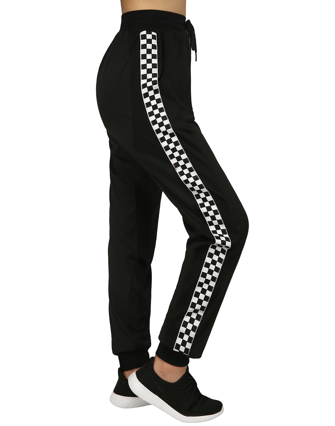 HDE - HDE Women's Checkered Striped Joggers Elastic Waistband Sweatpants with Pockets (Medium
