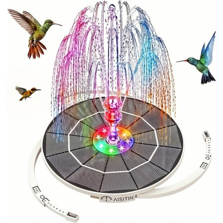 3.5W Solar Fountain Pump, Solar Water Pump Floating Fountain with 6 Nozzles and LED Lighting, Solar Aerator Pump with 1500mAh Battery Backup for Bird Bath, Fish Tank, Pond or Garden Decoration