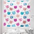 thumbnail image 1 of Feminine Tapestry, Cat Heads Silhouettes with Stars Dots and Stripes Checked Patterns Patchwork, Fabric Wall Hanging Decor for Bedroom Living Room Dorm, 5 Sizes, Fuchsia and Blue, by Ambesonne, 1 of 1