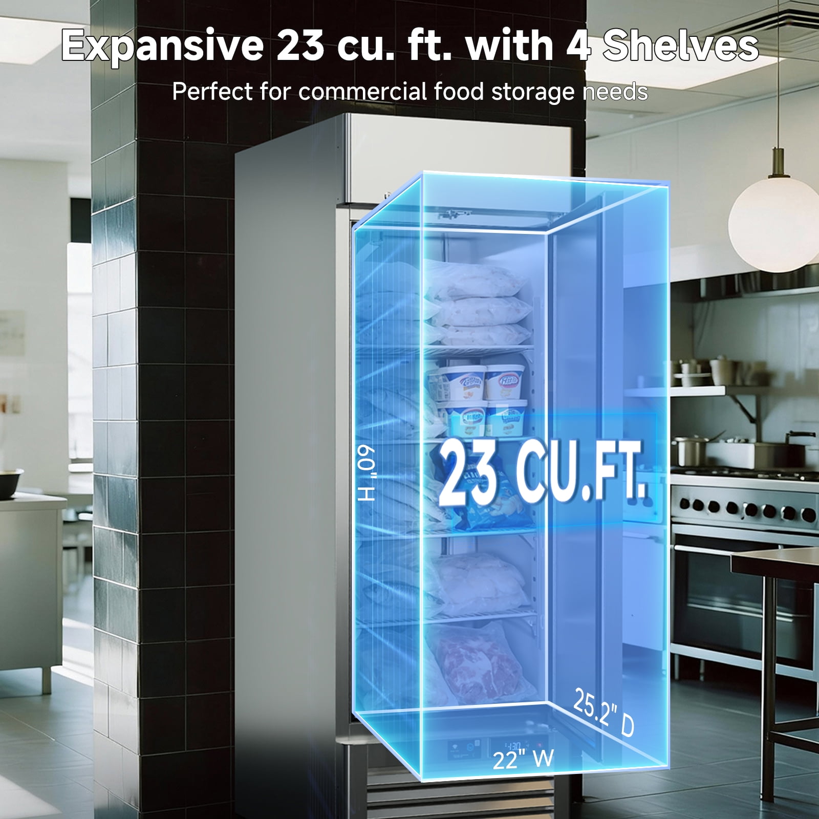 VEECOOL 27" WiFi Enabled Commercial Freezer Upright with App Control, 23 cu.ft. Stainless Steel Single Door Reach-in Freezer with 4 Shelves, Right Hinged Door, Auto Defrost, ETL&ETL Sanitation