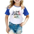 thumbnail image 1 of Boys Girls Summer Tops Tees Stylish Letter Graphic Color Block Raglan Short Sleeved Casual Tee Blouse Daily Spring Shirts For Kid 8-9T, 1 of 4