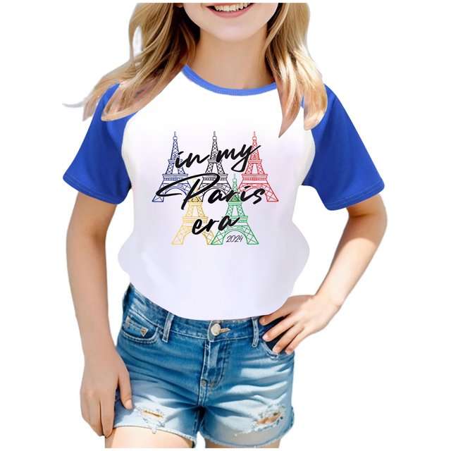 Boys Girls Summer Tops Tees Stylish Letter Graphic Color Block Raglan Short Sleeved Casual Tee Blouse Spring Shirts For Boy 13-14T