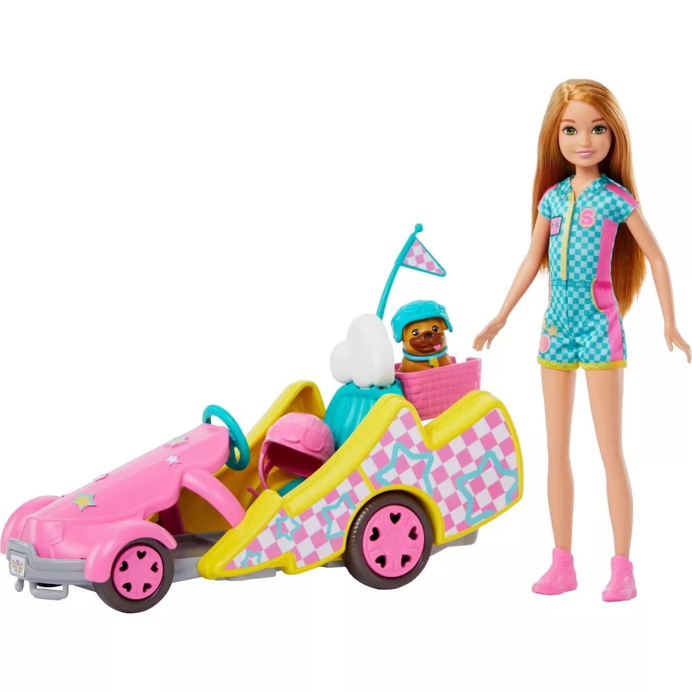 Barbie Age 3+ Stacie Racer Doll with Go-Kart Dog Accessories