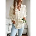thumbnail image 2 of Geometric Print V Neck Long Sleeve Shirred Cuff Blouse for Women Beige Small, 2 of 5