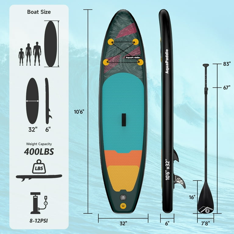 LNOW 10'6 Inflatable Stand Up Paddle Board 6' Thick SUP Paddle