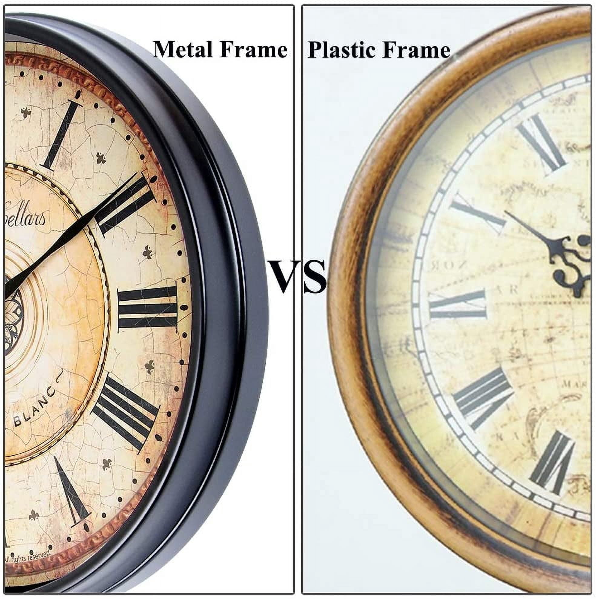 Wall Clock, 12 inch Metal Black Wall Clock European Style Retro Vintage Clock Non - Ticking Whisper Quiet Battery Operated with HD Glass Easy to Read for Indoor Decor
