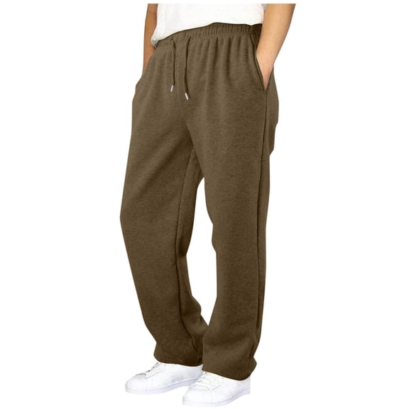 nerohusy Boys Sweatpants Fall Winter Elastic Waisted Athletic Pants Casual Warm Straight Leg Drawstring Pants with Pockets Coffee,12-13Years