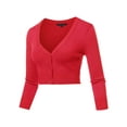 thumbnail image 2 of A2Y Women's Solid Cropped Bolero 3/4 Sleeve Button Down V-Neck Cardigan Sweater Rose Pink 2XL, 2 of 5