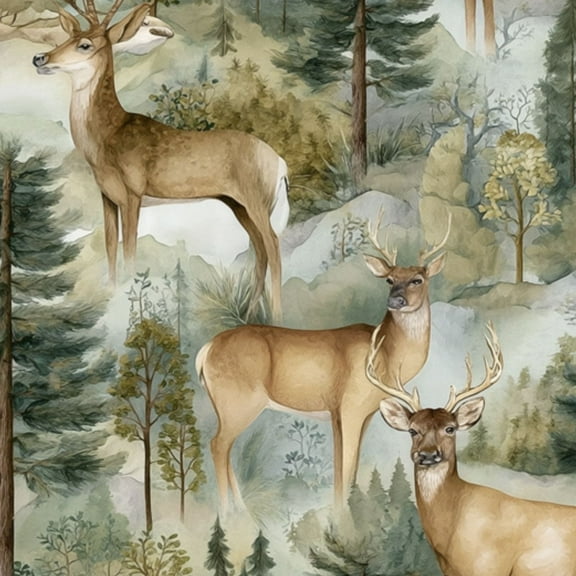 Peel and Stick Wallpaper 17.7in x 9.8ft Watercolor Forest Deer Seamless Pine Trees Woodland Animals Contact Paper Vinyl Self-Adhesive Removable Wall Paper for Bedroom DIY Home Decor Renter Friendly