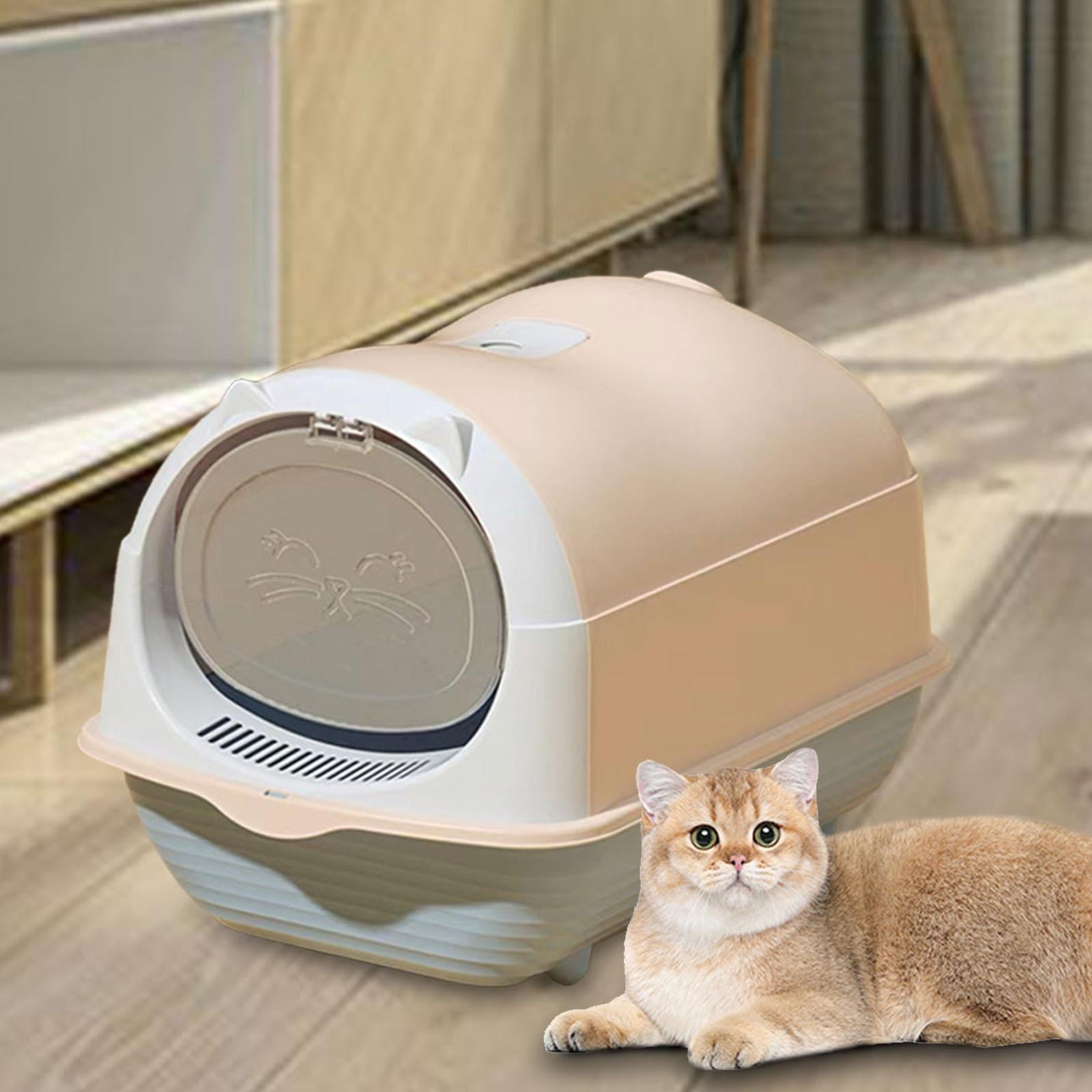 Bvdfgk Hooded Cat Litter Box with Lid, Fully Enclosed Large Cat Toilet with Front Door, Light Pink