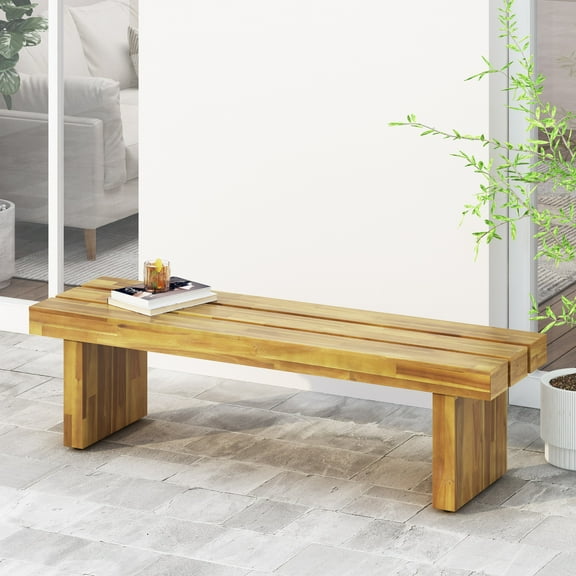 Modern solid wood chair Flat noodles terrace bench Acacia wood bench furniture