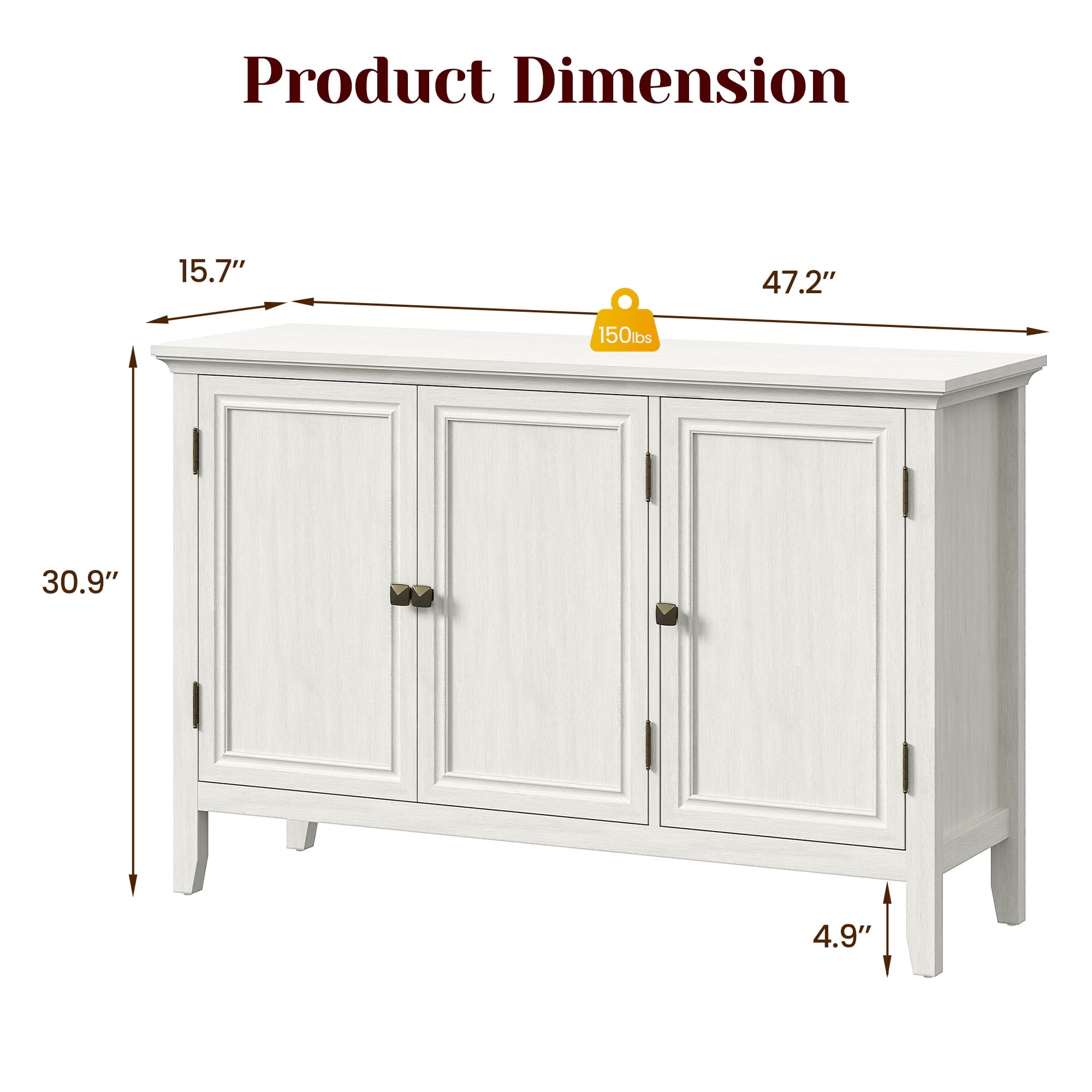 MAYEERTY 47" Farmhouse Buffet Cabinet with Adjustable Shelves, Rustic Wood Sideboard with 3-Door for Dining Room, Entryway & Living Room
